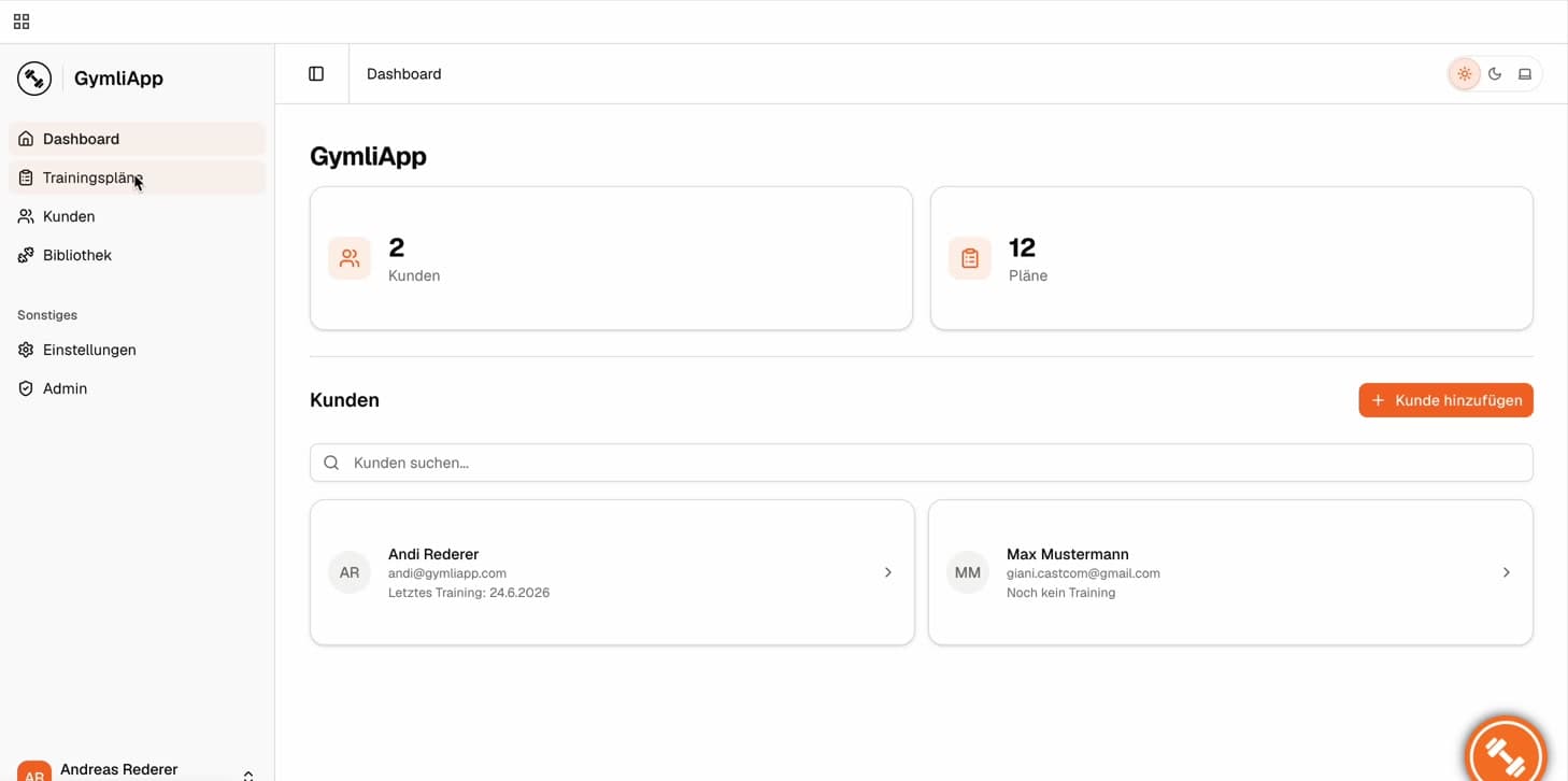 Vorschau des GymliApp Trainer-Dashboards