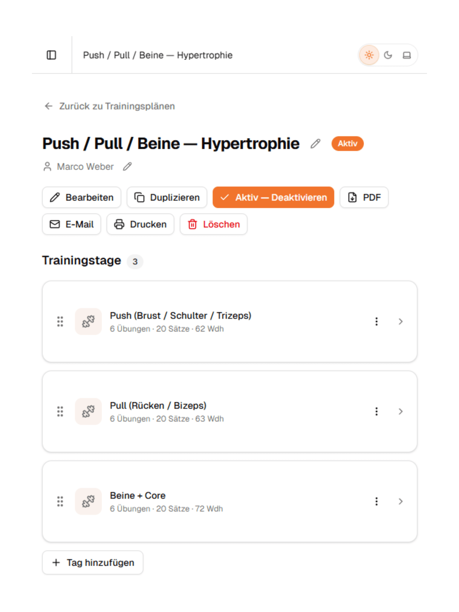 GymliApp Trainings-Screen
