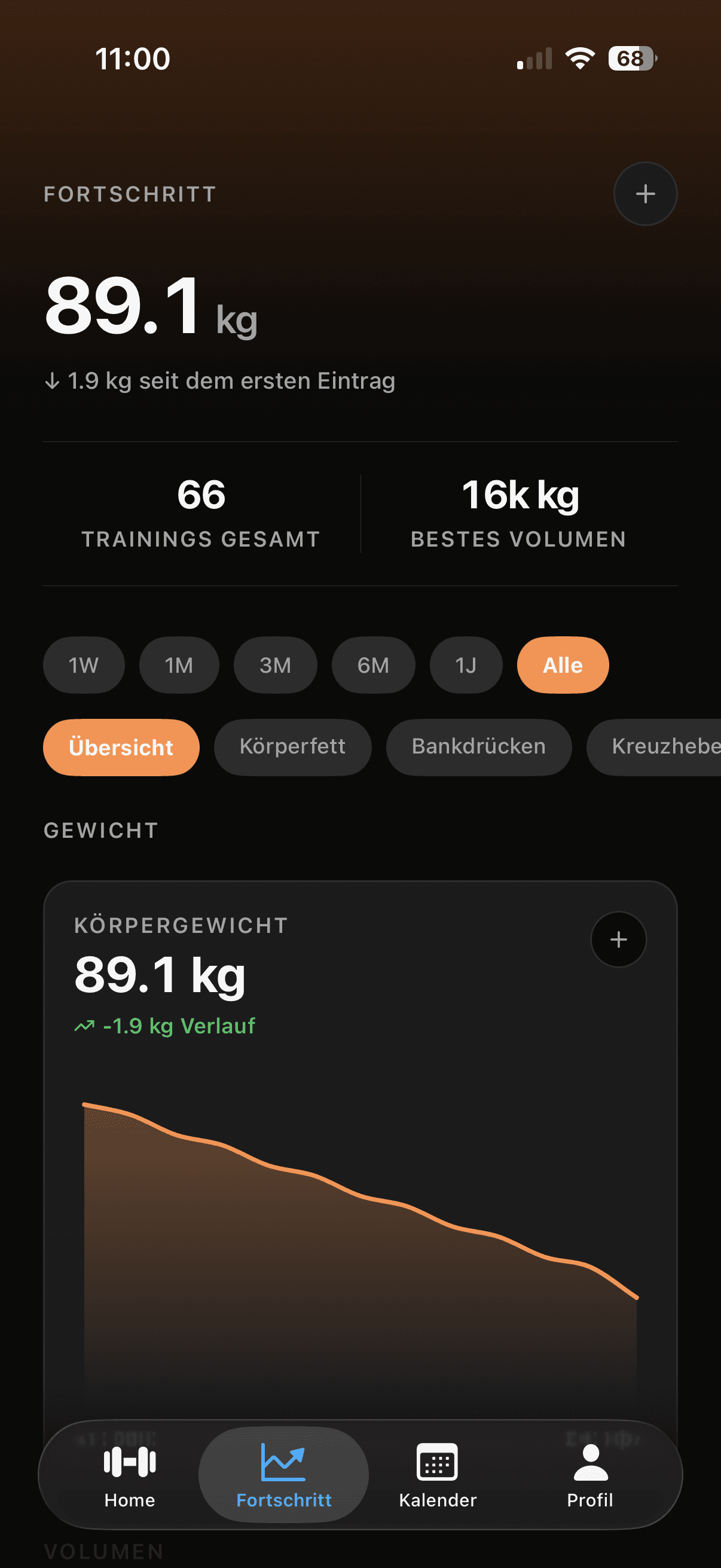 Gymli Kunden-App im dunklen Design
